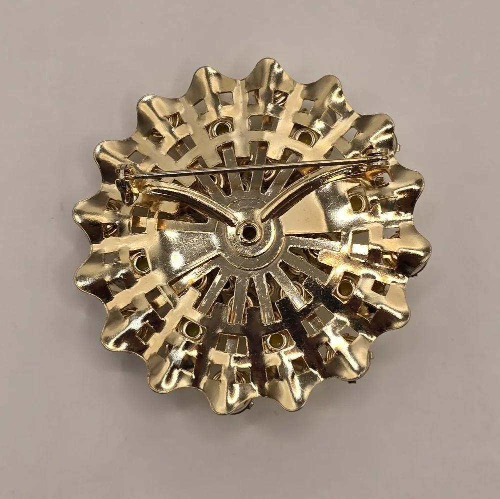 Vintage 60s Yellow Cabochons Prong Set Rhinestones Brooch